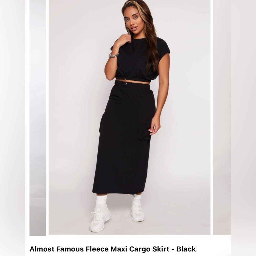 Almost Famous Fleece Maxi Cargo Skirt - Black